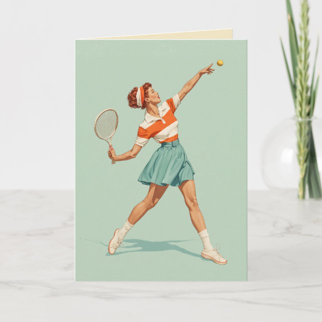 Carte Illustration de service de tennis vintage (Devant)