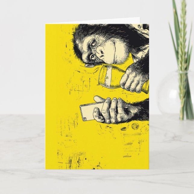 Carte Illustration de singe drôle prenant un selfie – Ch (Devant)