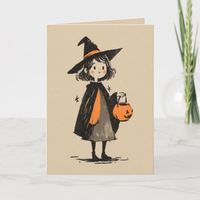 Carte Illustration de sorcière rétro Halloween Éffrayant (Devant)