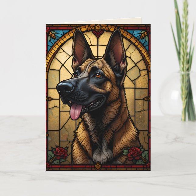 Carte Illustration de style vitrail du Malinois belge (Devant)