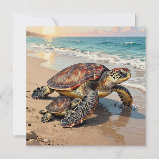 Carte Illustration de tortue marine et bébé | Vierge (Devant)