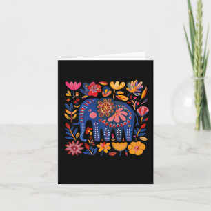 Carte Illustration d'éléphant à motif floral coloré