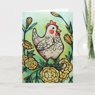 Carte Illustration des poulets à fleurs et poulets
