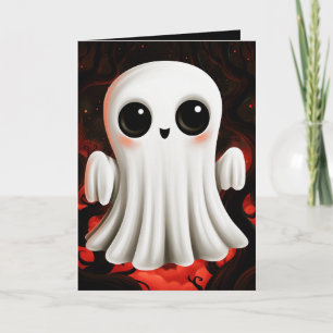 Carte Illustration d'Halloween de fantôme mignon