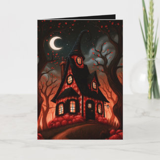 Carte Illustration d'Halloween de la chaumière de sorciè