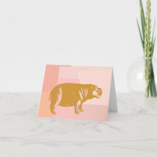 Carte Illustration d'hippo mignonne en rose et or