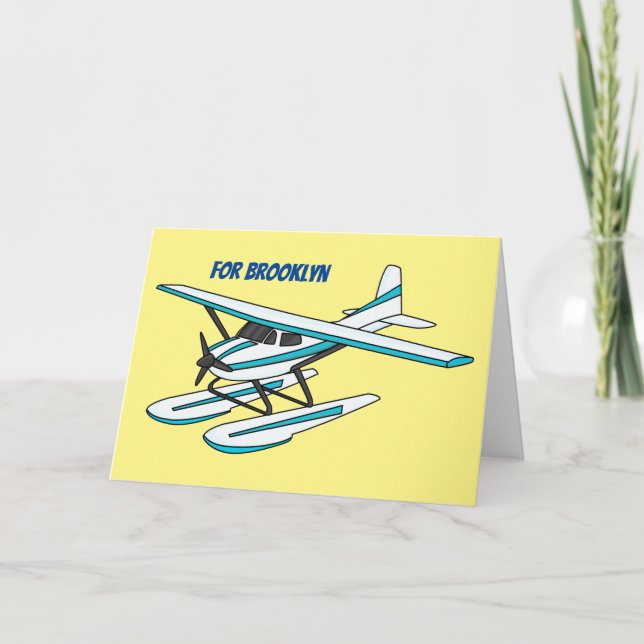 Carte Illustration d'hydravion bleu blanc (Devant)