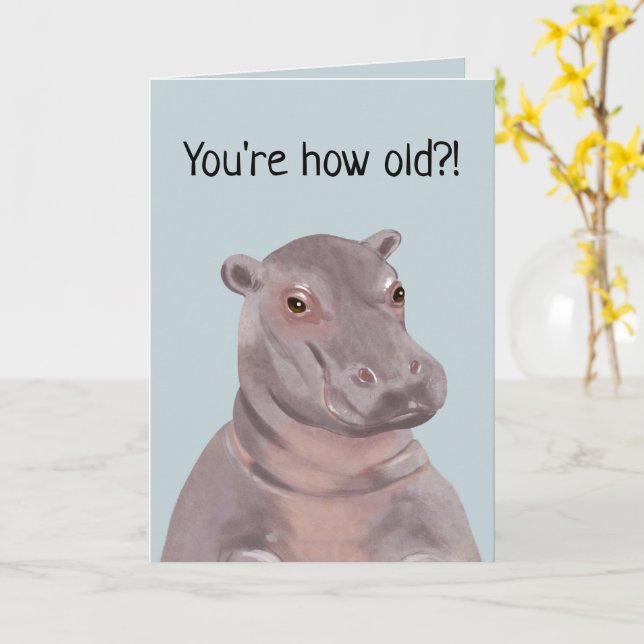 Carte Illustration drôle Hippo Anniversaire personnalisé (Fleur jaune)