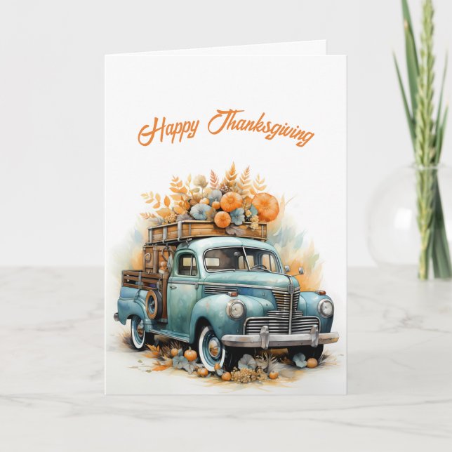 Carte Illustration du camion bleu Thanksgiving (Devant)