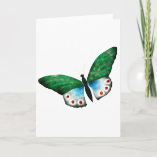Carte Illustration du papillon vert bleu vintage