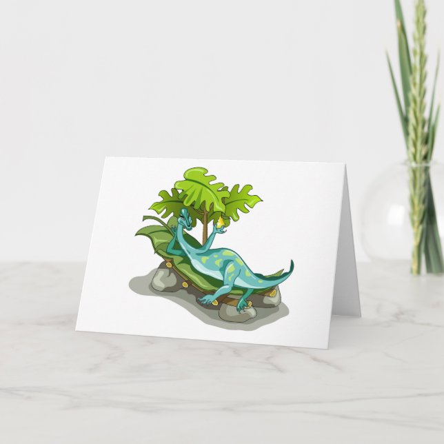Carte Illustration D'Un Bain De Soleil Iguanodon. (Devant)