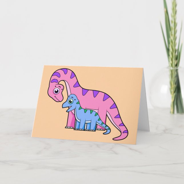 Carte Illustration D'Un Brachiosaurus Mère Et Enfant. (Devant)