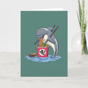 Carte Illustration d'un dauphin mangeant des ramen