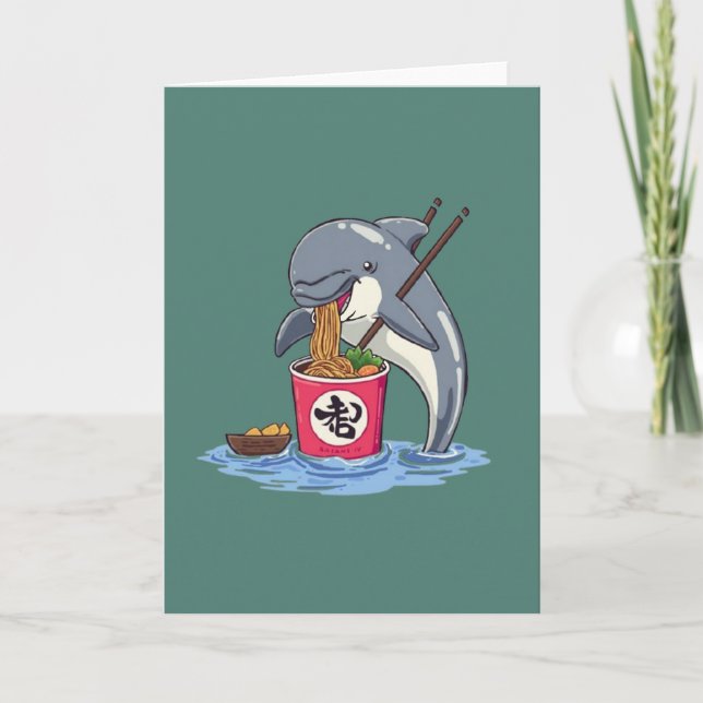 Carte Illustration d'un dauphin mangeant des ramen (Devant)