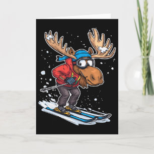 Carte Illustration d'un élan de dessin animé skiant en t