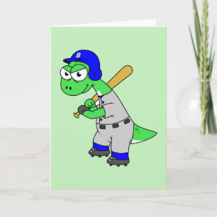 Carte Illustration D'Un Joueur De Baseball Brontosaurus.