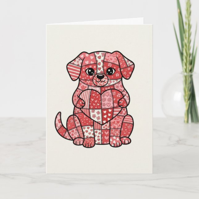 Carte Illustration d'un mignon chien en patchwork avec u (Devant)