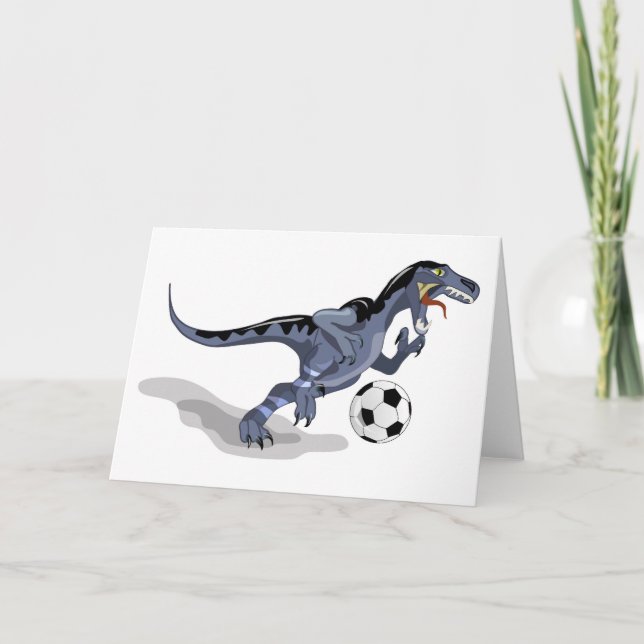 Carte Illustration D'Un Raptor Dinosaure Jouant Au Footb (Devant)