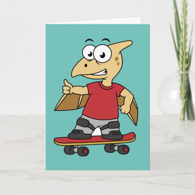 Carte Illustration D'Un Skateboard De Ptérosaure. (Devant)