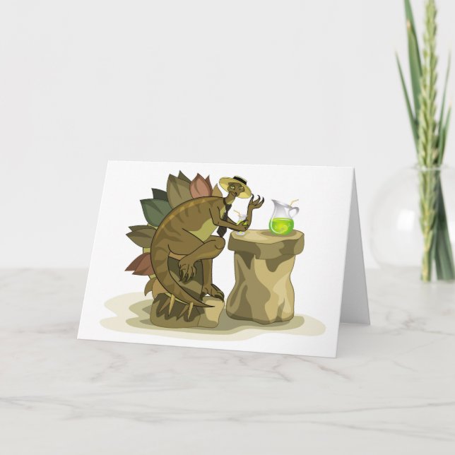 Carte Illustration D'Un Stegosaurus Qui Boit Une Boisson (Devant)