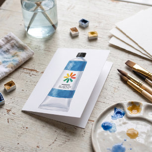 Carte Illustration d'un tube de peinture bleu aquarelle