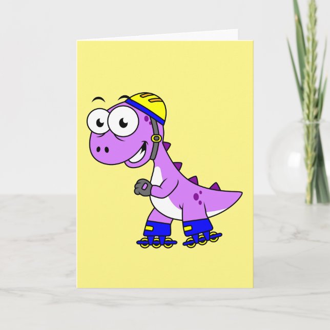 Carte Illustration D'Un Tyrannosaurus Rex De Patinage. (Devant)