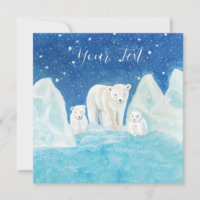 Carte Illustration d'une mère ours polaire et de deux ou (Devant)