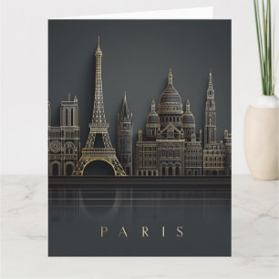 Carte Illustration élégante de la skyline de Paris en or