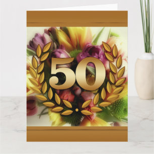 Carte illustration florale du 50e anniversaire cadre dor