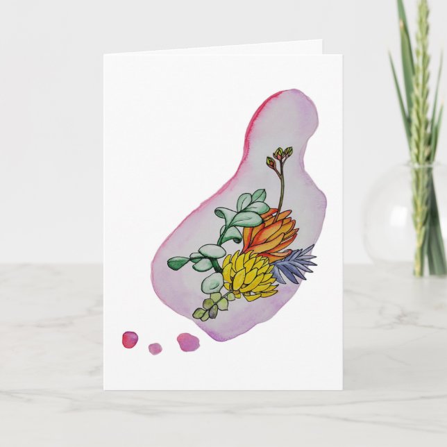 Carte Illustration florale d'une succulente à l'aquarell (Devant)