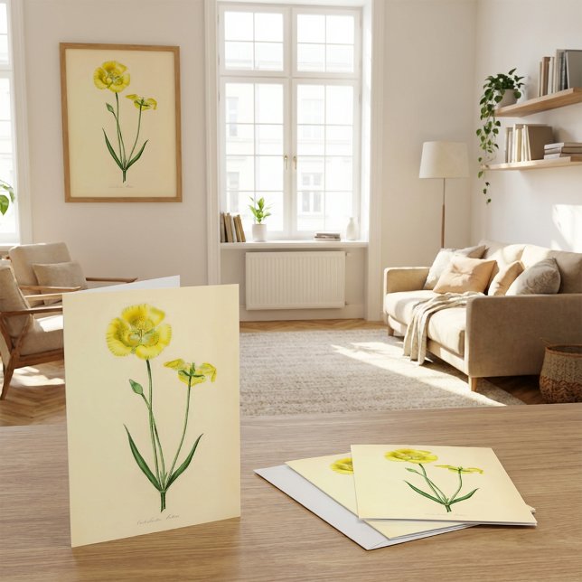Carte Illustration Florale Jaune Vintage (Here is a beautiful vintage floral illustration greeting card.)