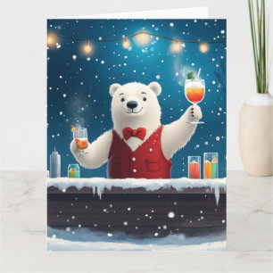 Carte Illustration Fun Festive Ours Polaire Bartender