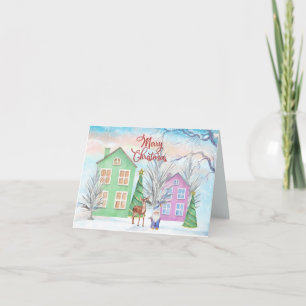 Carte Illustration hivernale aquarelle Joyeux Noël