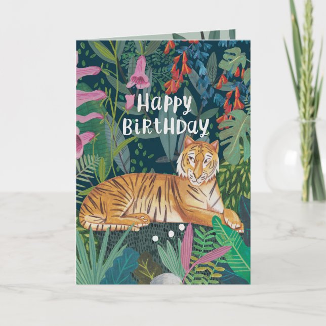Carte Illustration Joyeux Anniversaire Tigre de la Jungl (Devant)