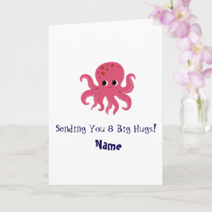 Carte Illustration Kawaii de Pieuvre Rose Adorable et Mi