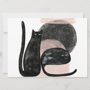 Carte Illustration minimaliste des chats noirs, art mode