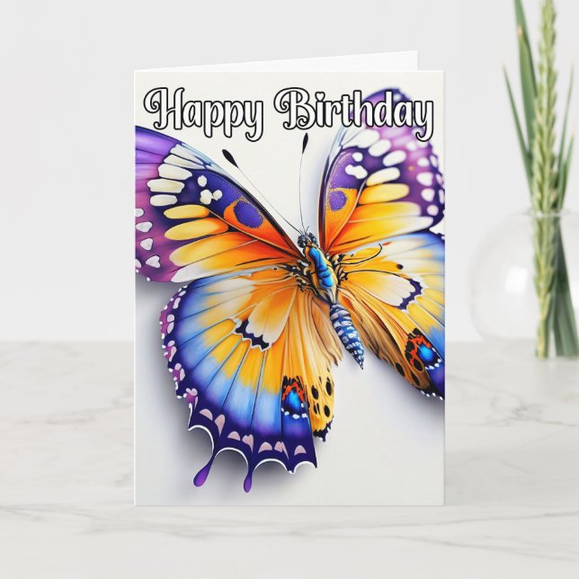 Carte Illustration Papillon Coloré Joyeux Anniversaire (Devant)