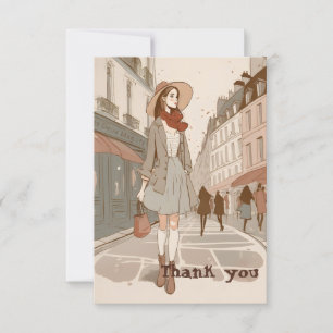 Carte Illustration Paris Girl Delicate Pastel Merci