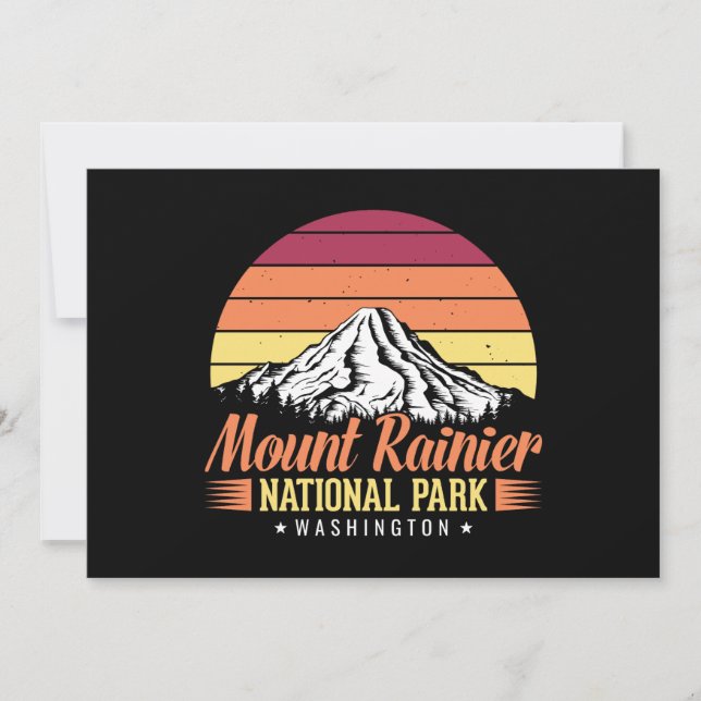 Carte Illustration Rétro Coucher de Soleil Mont Rainier  (Devant)