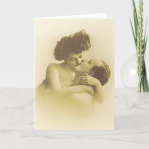 Carte Illustration sépia d'un couple d'amoureux s'embras