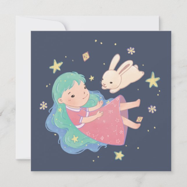 Carte Illustration Starry Night Bunny & Girl (Devant)