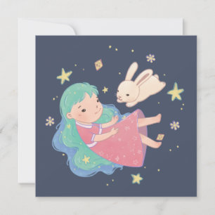 Carte Illustration Starry Night Bunny & Girl