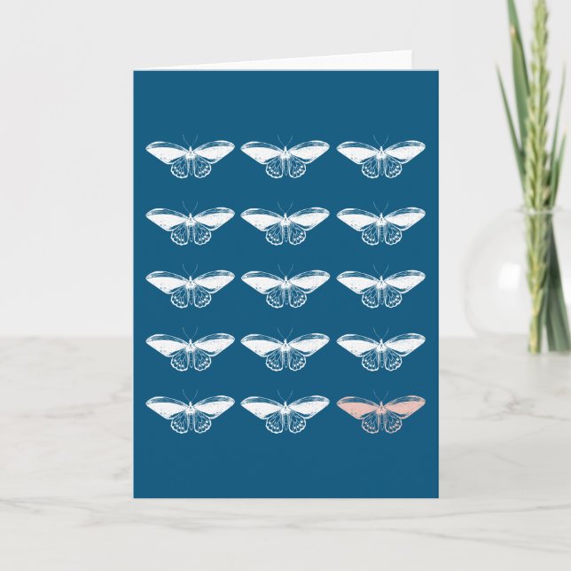 Carte Illustration stylish Vintage Bleu Papillon (Devant)