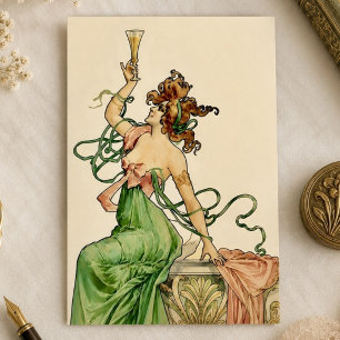Carte Illustration vintage Art Nouveau de la Dame du Cha