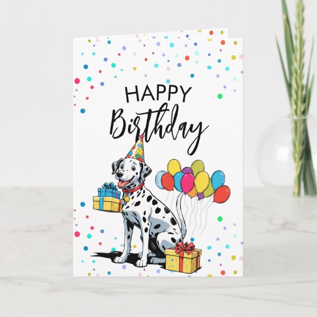Carte Illustration Vintage Dalmatien Ballons Anniversair (Devant)