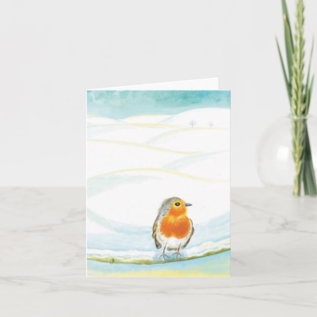 Carte Illustration White Winter Landscape Avec Robin (Devant)