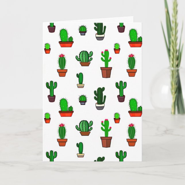 Carte Illustrations de cactus mignons sur fond blanc (Devant)