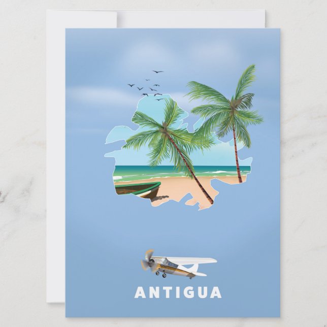 Carte illustrée d'Antigua affiche de voyage (Devant)
