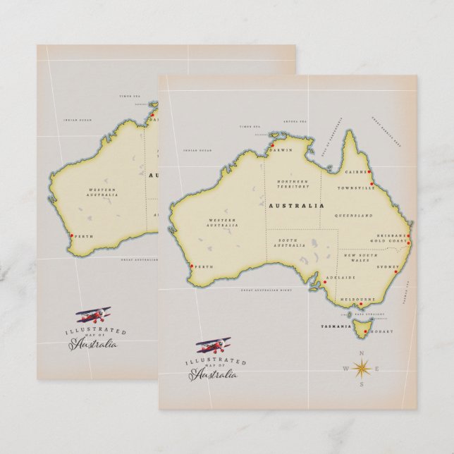 Carte illustrée d'Australie (Devant / Derrière)