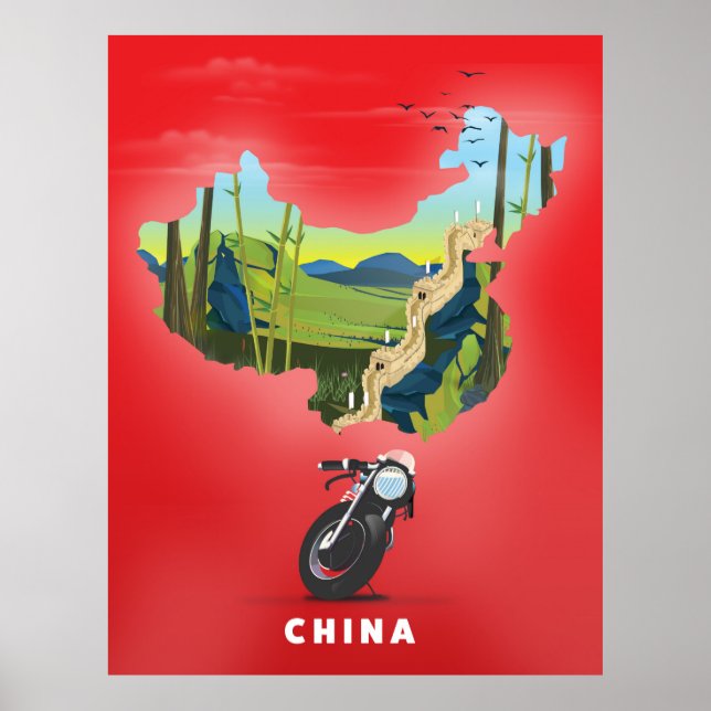 Carte illustrée de Chine affiche de voyage (Devant)